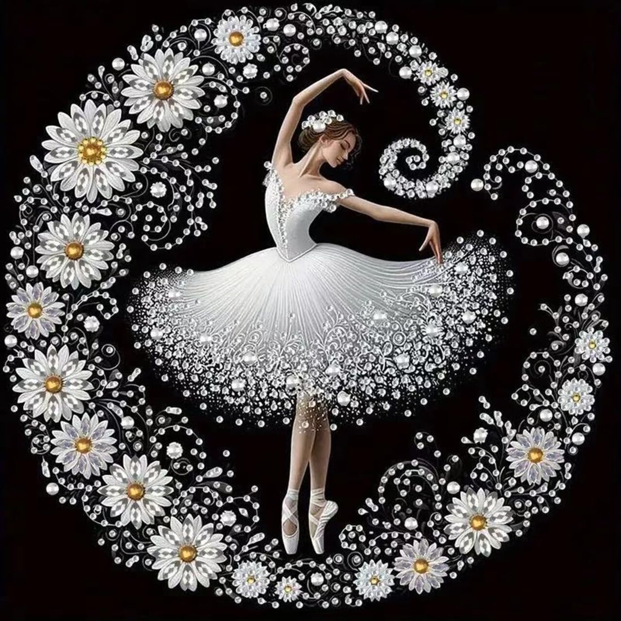 Elegant Dancer Flowers 5D Diamond Painting Kit – Special Shape Crystal Rhinestones, 12×12inch, Perfect for Adults & Beginners